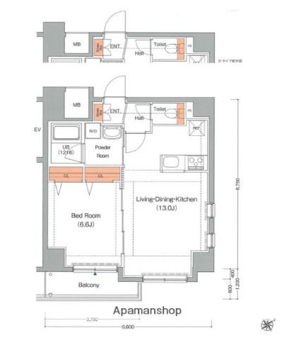 エストゥルースプラス東神奈川(1LDK/6階)の間取り写真