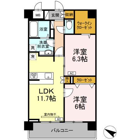PLAZA池尻Ⅰ(2LDK/4階)の間取り写真