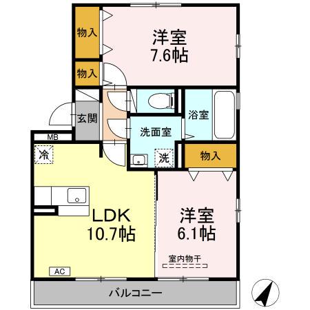 サンモールナナA(2LDK/2階)の間取り写真