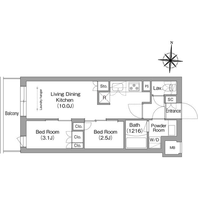 コンフォリア・リヴ南品川(2LDK/1階)の間取り写真