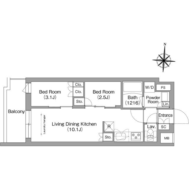 コンフォリア・リヴ南品川(2LDK/1階)の間取り写真
