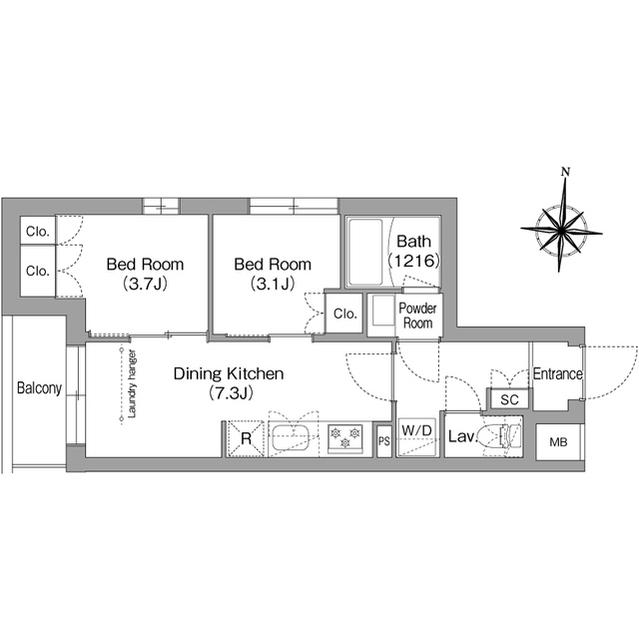 コンフォリア・リヴ南品川(2DK/1階)の間取り写真