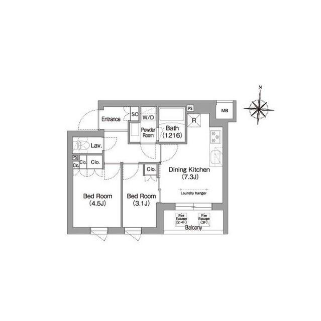 コンフォリア・リヴ南品川(2DK/1階)の間取り写真