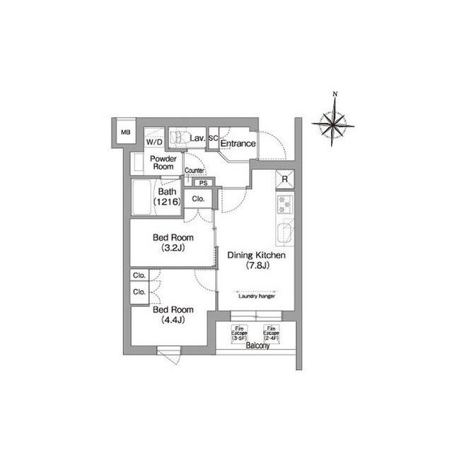 コンフォリア・リヴ南品川(2DK/1階)の間取り写真