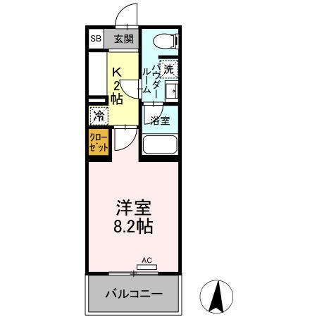 ファンディ平塚(1K/8階)の間取り写真