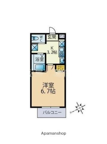 ヴィータフェリーチェ(1K/2階)の間取り写真