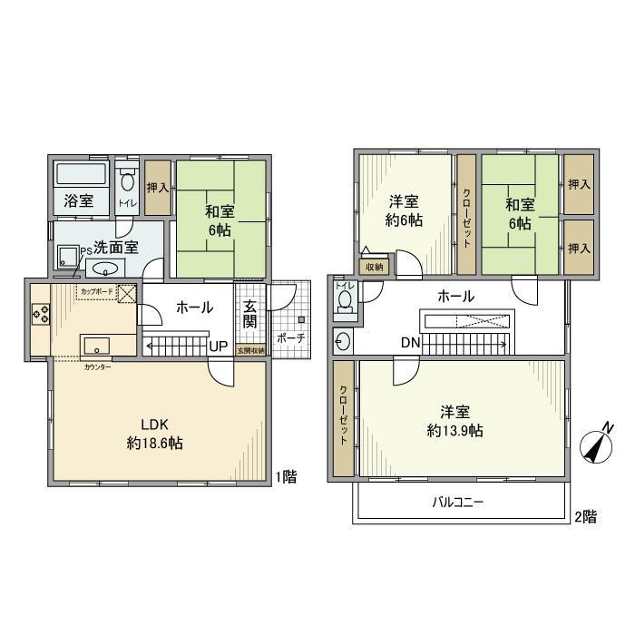 湘南新宿ライン宇須 横浜駅 徒歩19分 2階建 築43年(4LDK)の間取り写真