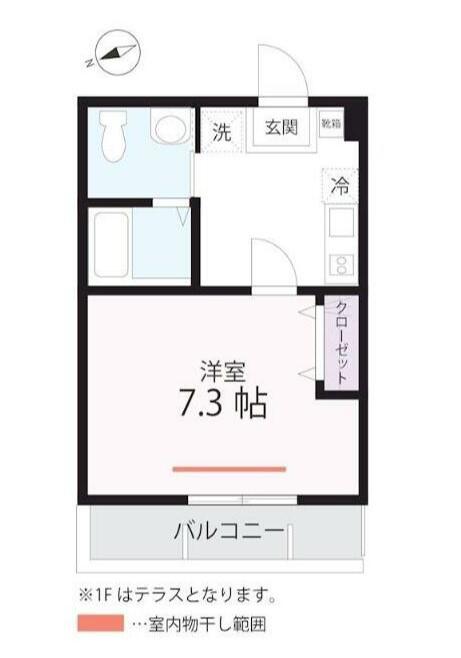 ハーミットクラブハウス衣笠ⅡA棟(1K/2階)の間取り写真
