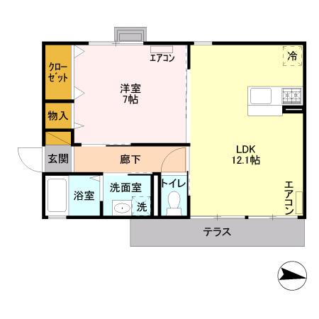ヌフパレット(1LDK/1階)の間取り写真