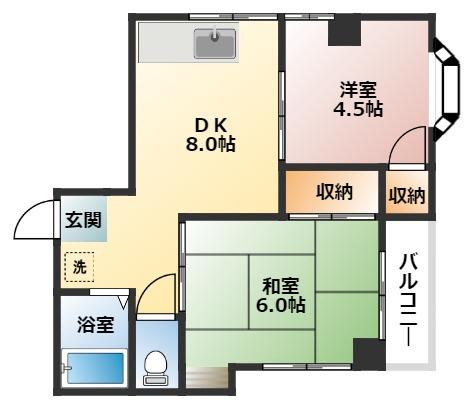 ベイウィンド大矢部(2DK/3階)の間取り写真