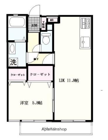 メゾン シュシュ(1LDK/2階)の間取り写真