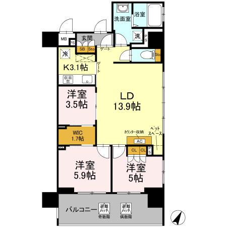 リーラ横浜川和町(3LDK/7階)の間取り写真