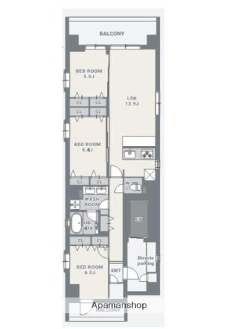 スプランディット品川DUE(3LDK/3階)の間取り写真