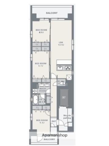 スプランディット品川DUE(3LDK/7階)の間取り写真