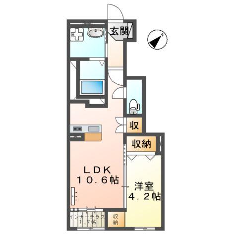 厚木市下川入アパート(1LDK/1階)の間取り写真