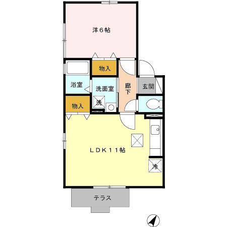 パストラルII(1LDK/1階)の間取り写真