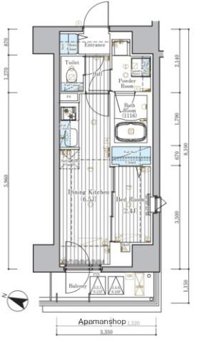 ミライズ横濱サウスレジデンス(1DK/6階)の間取り写真