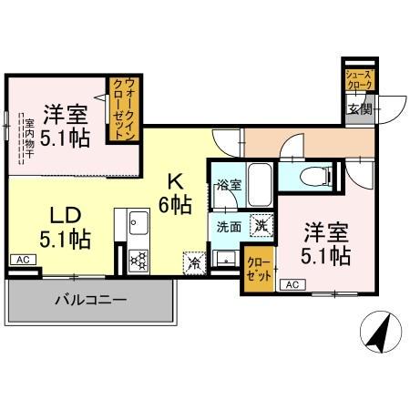 D PAINA 保土ケ谷(2LDK/3階)の間取り写真