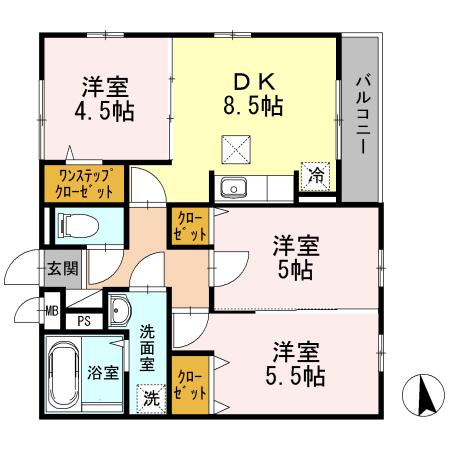 ウィルヴィラージュII(3DK/2階)の間取り写真
