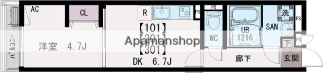 IXO横浜国大前(1DK/3階)の間取り写真