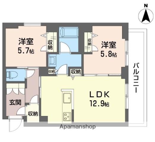 ヒルズスカイガーデン(2LDK/3階)の間取り写真