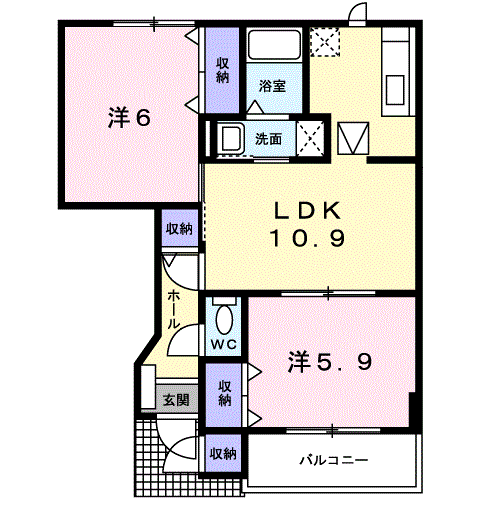 ラルジュⅠ(2LDK/1階)の間取り写真
