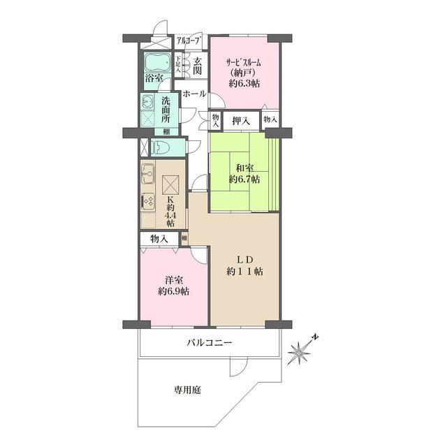 藤和ライブタウン鎌倉七里ヶ浜(2SLDK/1階)の間取り写真