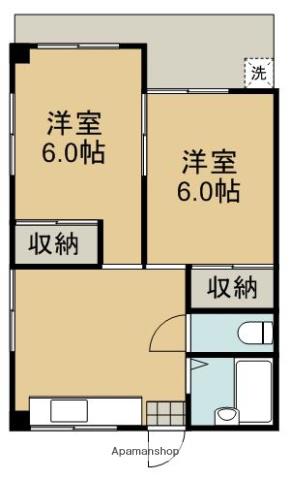 アローサンライズ(2DK/2階)の間取り写真