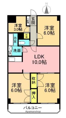 ベネフィット本厚木(3SLDK/3階)の間取り写真