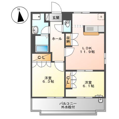 ソレアード・メゾンA(2LDK/2階)の間取り写真