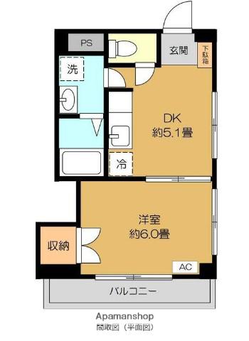 メゾン平間Ⅱ(1DK/2階)の間取り写真
