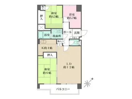 新ゆりグリーンタウン さつき街区2号棟(3LDK/7階)の間取り写真