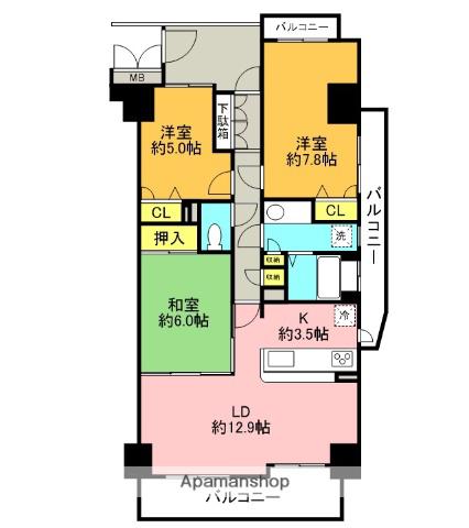 サーパス本厚木(3LDK/10階)の間取り写真