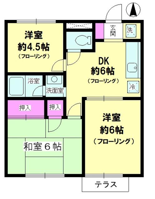 ディアコート開成IIB棟(3DK/1階)の間取り写真