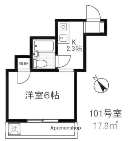 グリーンヒルⅢ(1K/1階)の間取り写真