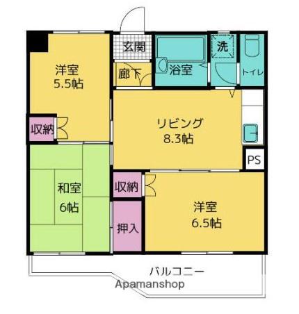 PIACEVOLE(3DK/6階)の間取り写真