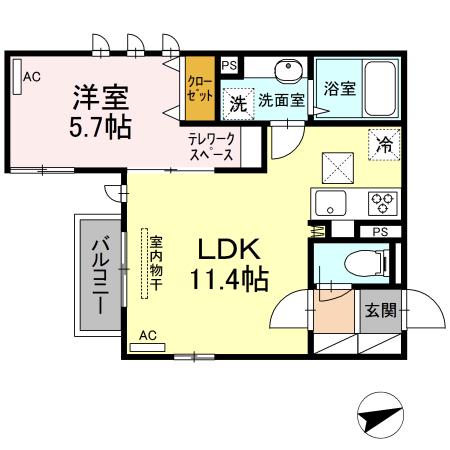 カーサ津田山(1LDK/1階)の間取り写真