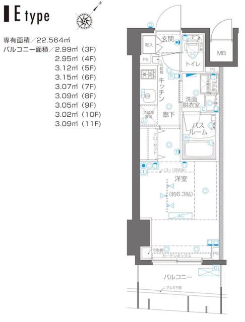 ZOOM横浜関内(1K/11階)の間取り写真
