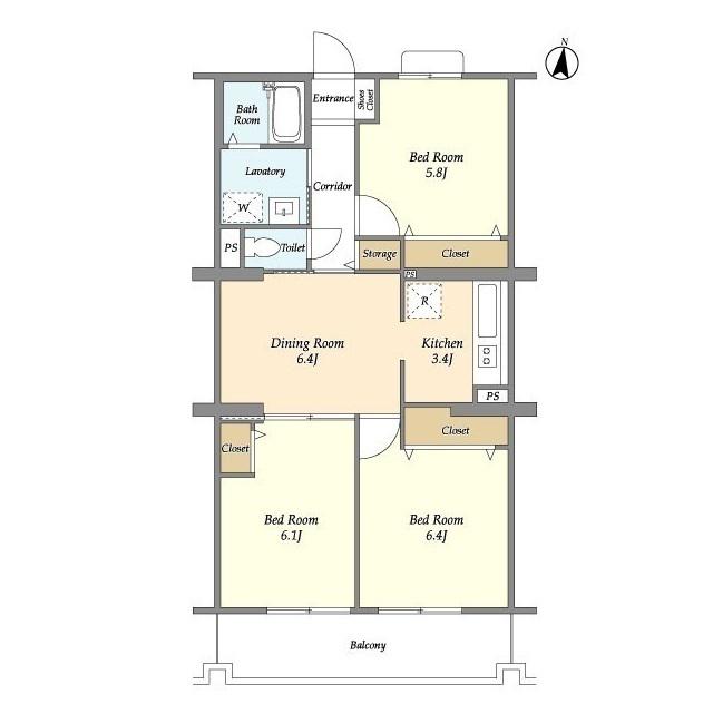 オーキッドレジデンス港北綱島ウエスト(3DK/4階)の間取り写真