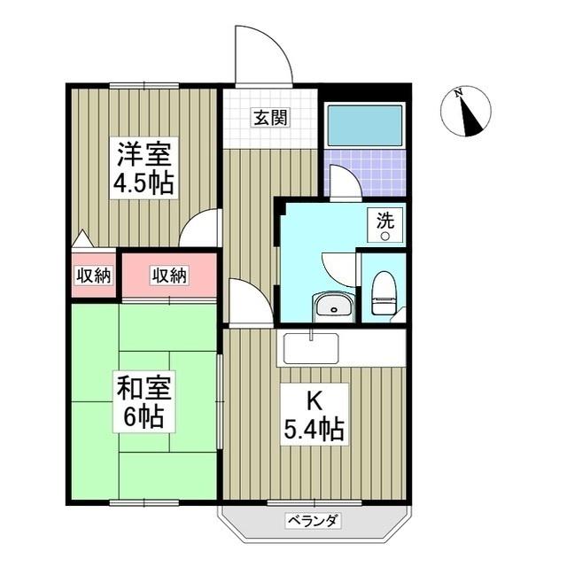 グリーンヴィラ(2K/2階)の間取り写真