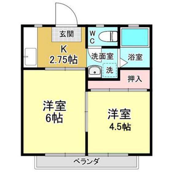 ハイヒルズ(2K/2階)の間取り写真