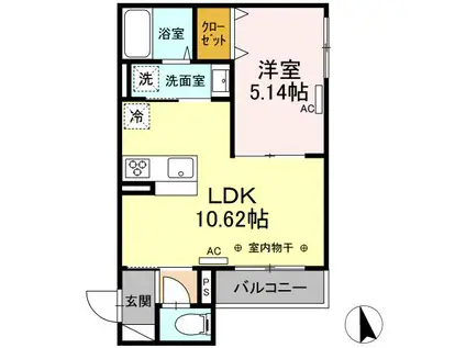 レクシア上野町A(1LDK/2階)の間取り写真