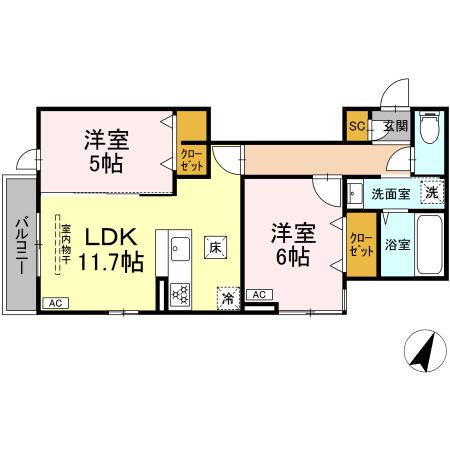DBLESS湘南辻堂(2LDK/1階)の間取り写真