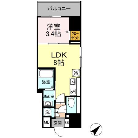 ベイサイドヒルズ関内(1LDK/6階)の間取り写真