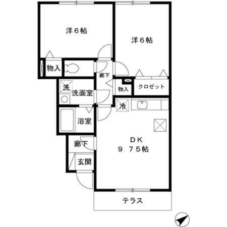 ミルキーハウス(2DK/1階)の間取り写真