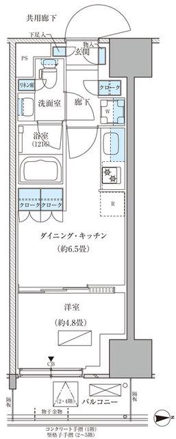 パークアクシス品川天王洲アイル(1DK/2階)の間取り写真