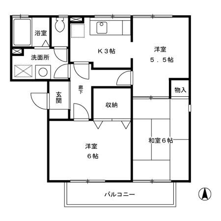 フレマリール塩澤AB(3K/2階)の間取り写真