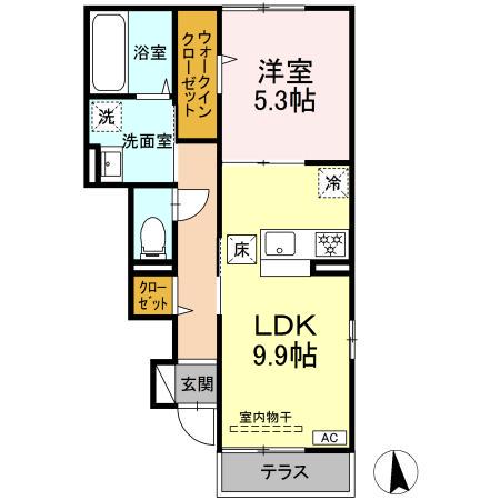 アルモニー戸室(1LDK/1階)の間取り写真