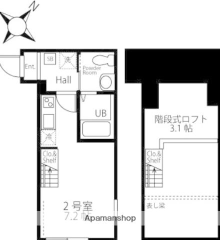 ハーミットクラブハウス鶴見寺谷3(ワンルーム/2階)の間取り写真