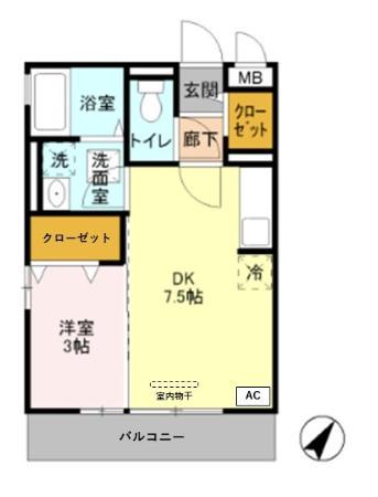 ルブラン(1DK/1階)の間取り写真